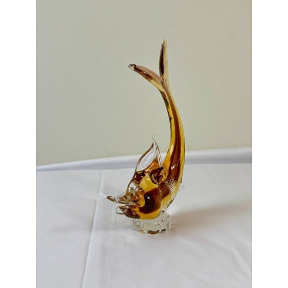 Vintage Italian Murano Glass Fish Sculpture | Amber | Hand-Blown | 9.8" Tall - Picture 3 of 9